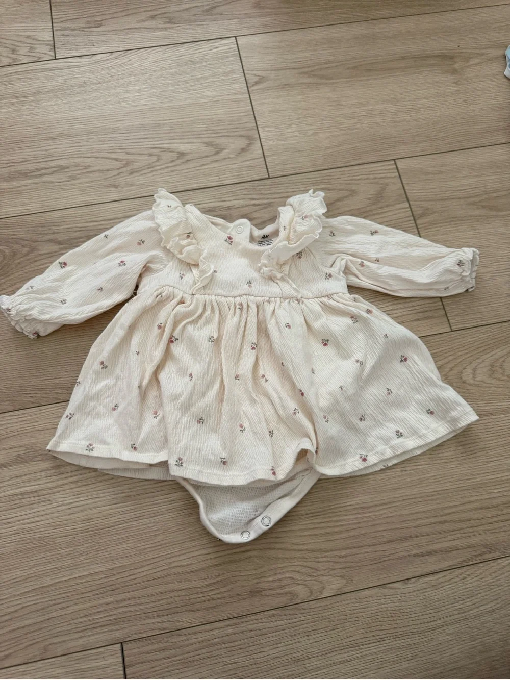 H&M Cream Baby romper dress with Pink Floral Print